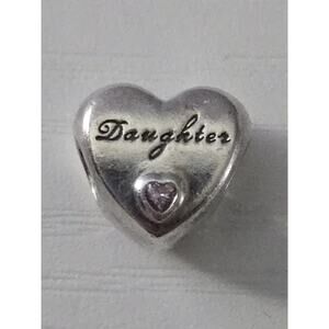Pandora ALE Daughter's Love Heart Charm Sterling Silver 925 Pink Stone